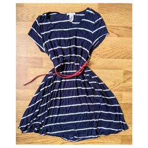 Striped Navy Swing Dress w/Belt